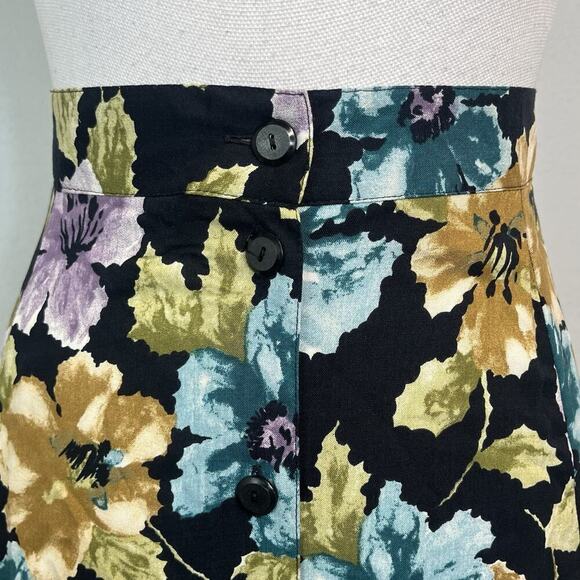 Sag Harbor Skirt size Extra Large Long Black Blue Purple Floral Button Front - Picture 5 of 11